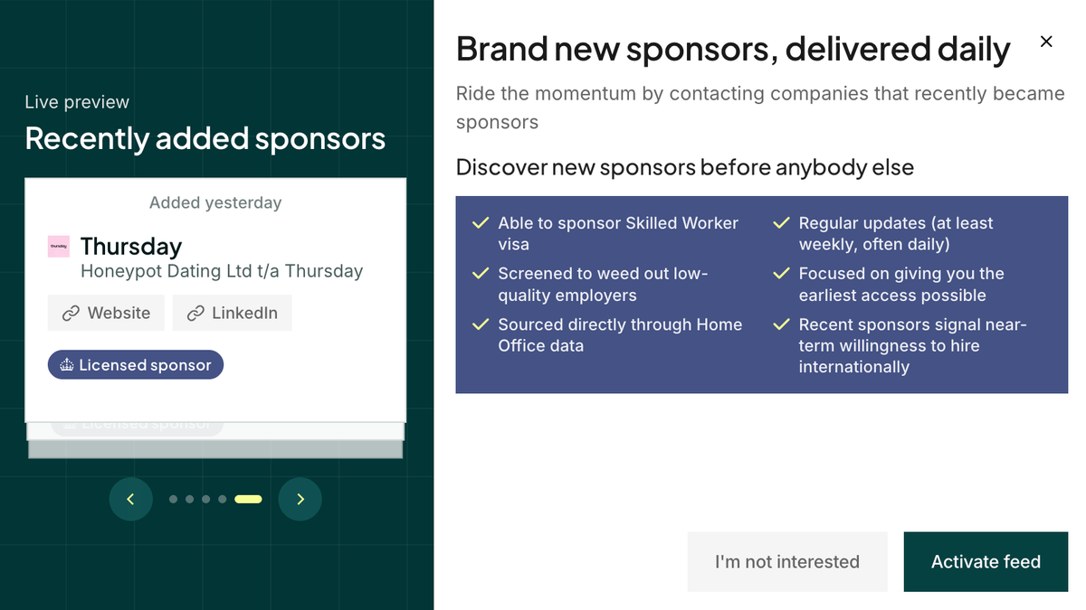 Poli shows you companies that have only just become licensed sponsors